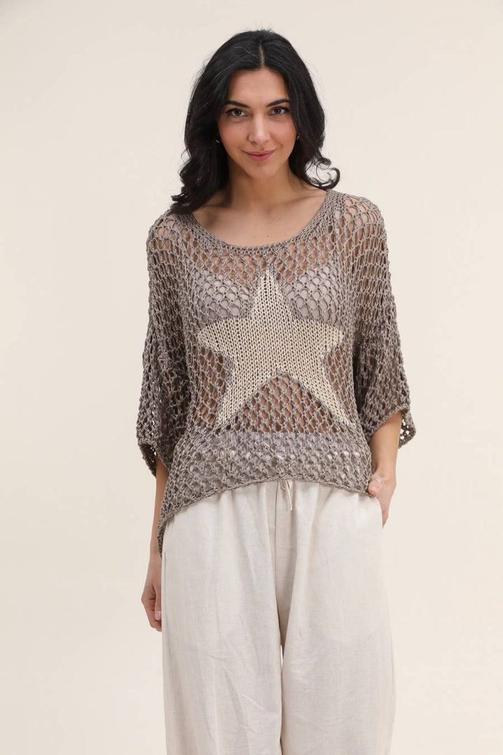 Cotton knit sweater star 100% cotton: Persimmon