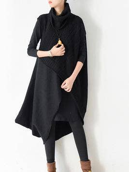 Casual Sleeveless Dress: BLACK / ONE SIZE