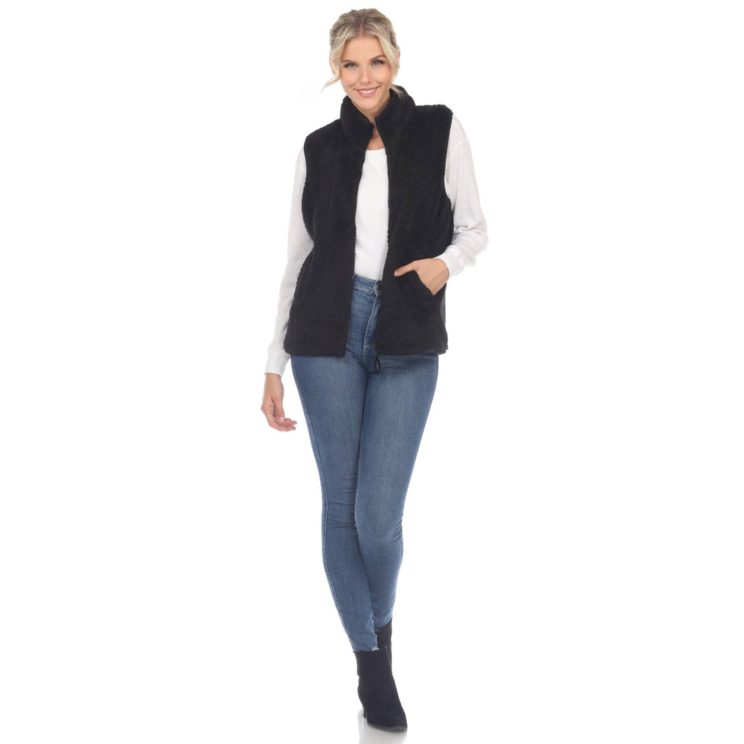 Zip up sherpa vest: Black / L