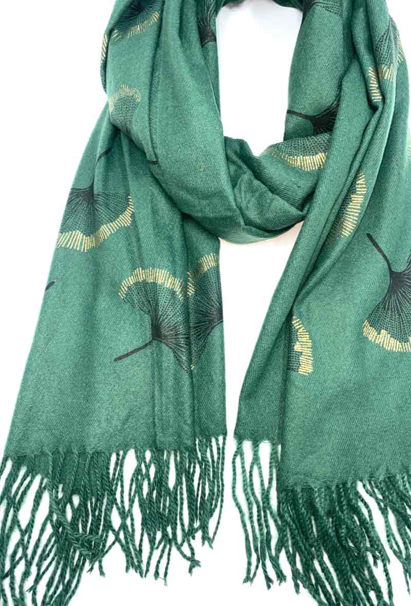 Gingko Leaf Pattern Soft Scarf: Black