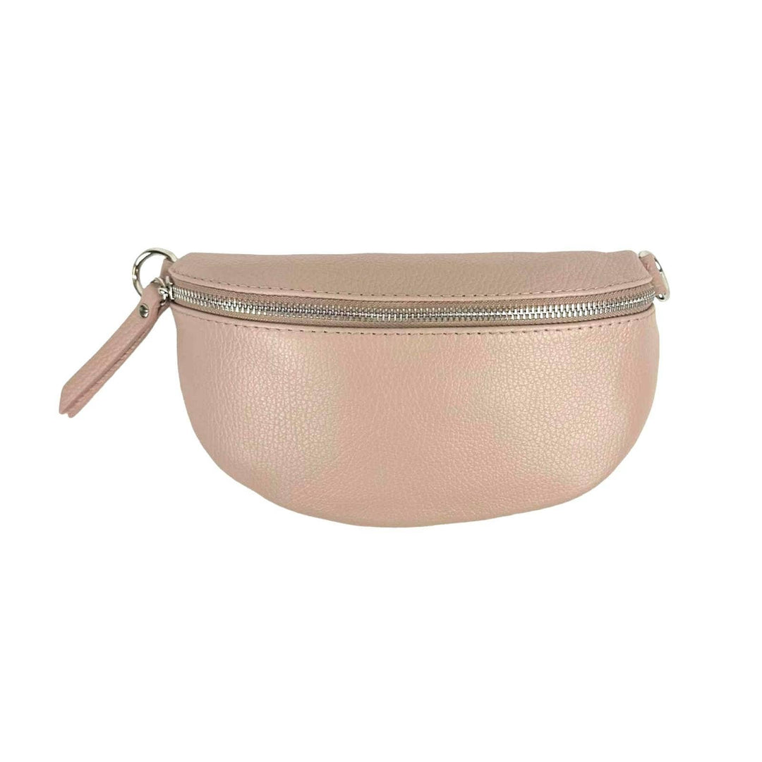 Italian Leather Waist Bag with Zipper: Taupe