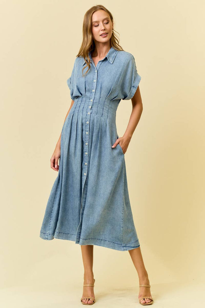 DENIM DIFING PLEATS  DRESS: L