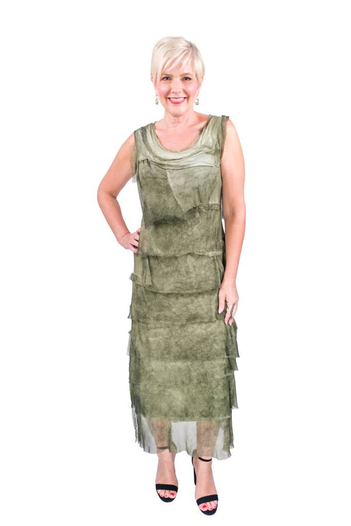 Aleena Silk Maxi Ruffle Dress (DT215):Charcoal