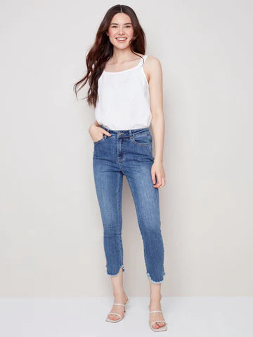 C5405 Embroidered Jeans with Frayed Tulip Hem