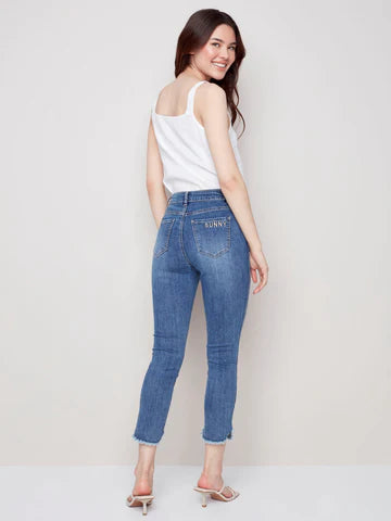 C5405 Embroidered Jeans with Frayed Tulip Hem