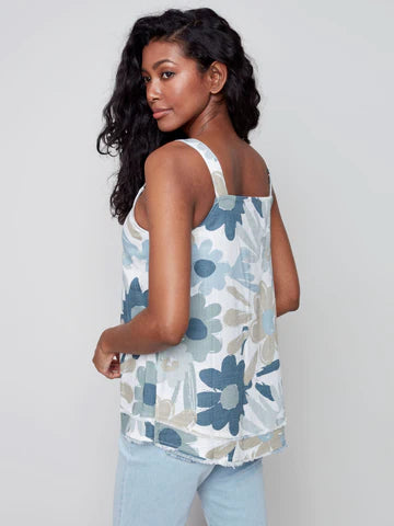 Printed Square Neck Cami - Basil - C4484