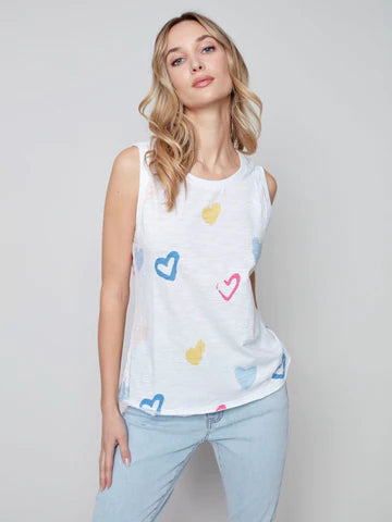 Sleeveless Printed Cotton Top - Hearts C1313r-075b