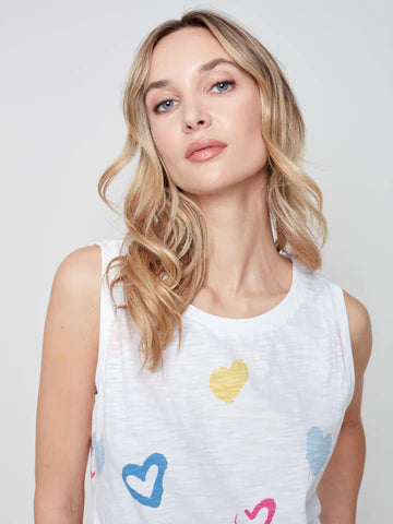 Sleeveless Printed Cotton Top - Hearts C1313r-075b