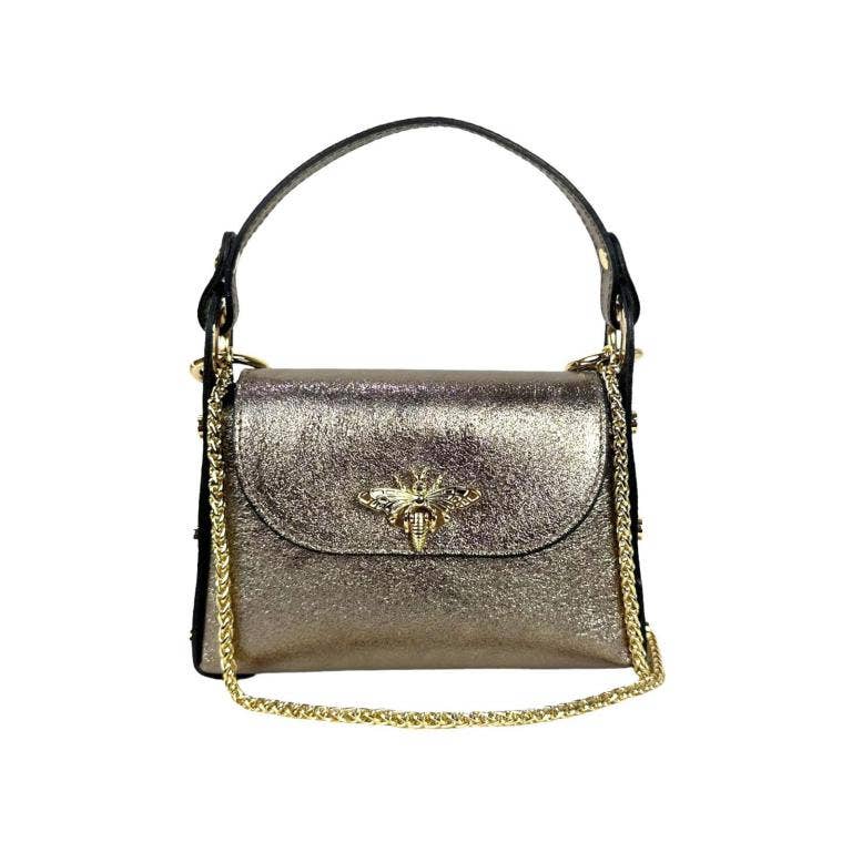 Metallic Leather Bag with Studs and Bee: Bronze