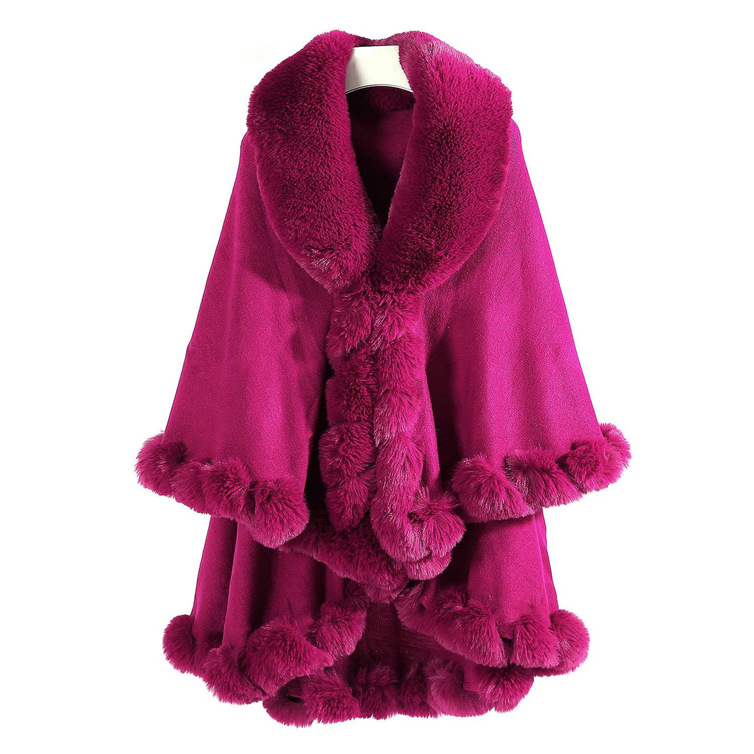 PE371 Double layer fur trimmed capes: Black