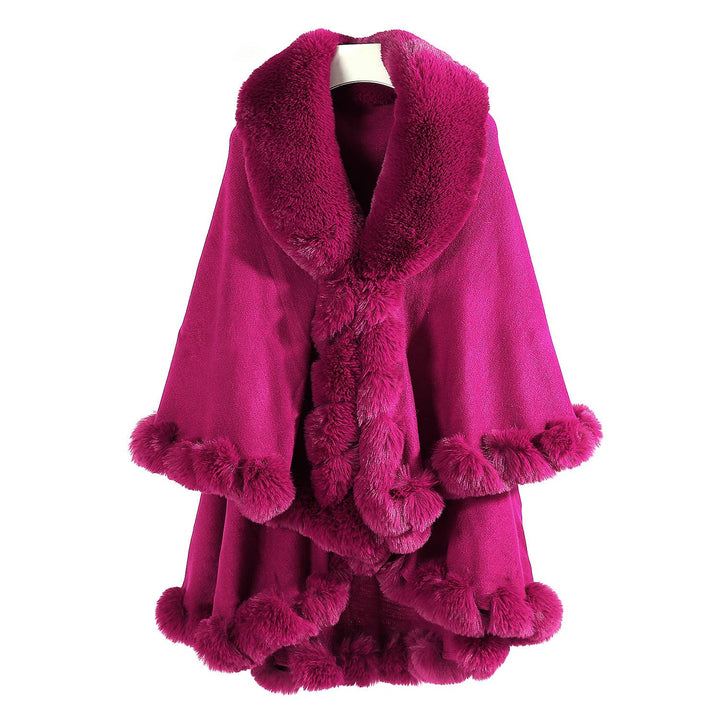 PE371 Double layer fur trimmed capes: Black