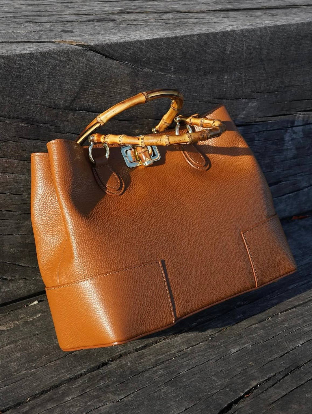 Bamboo Bag in Leather – Made in Italy Moro