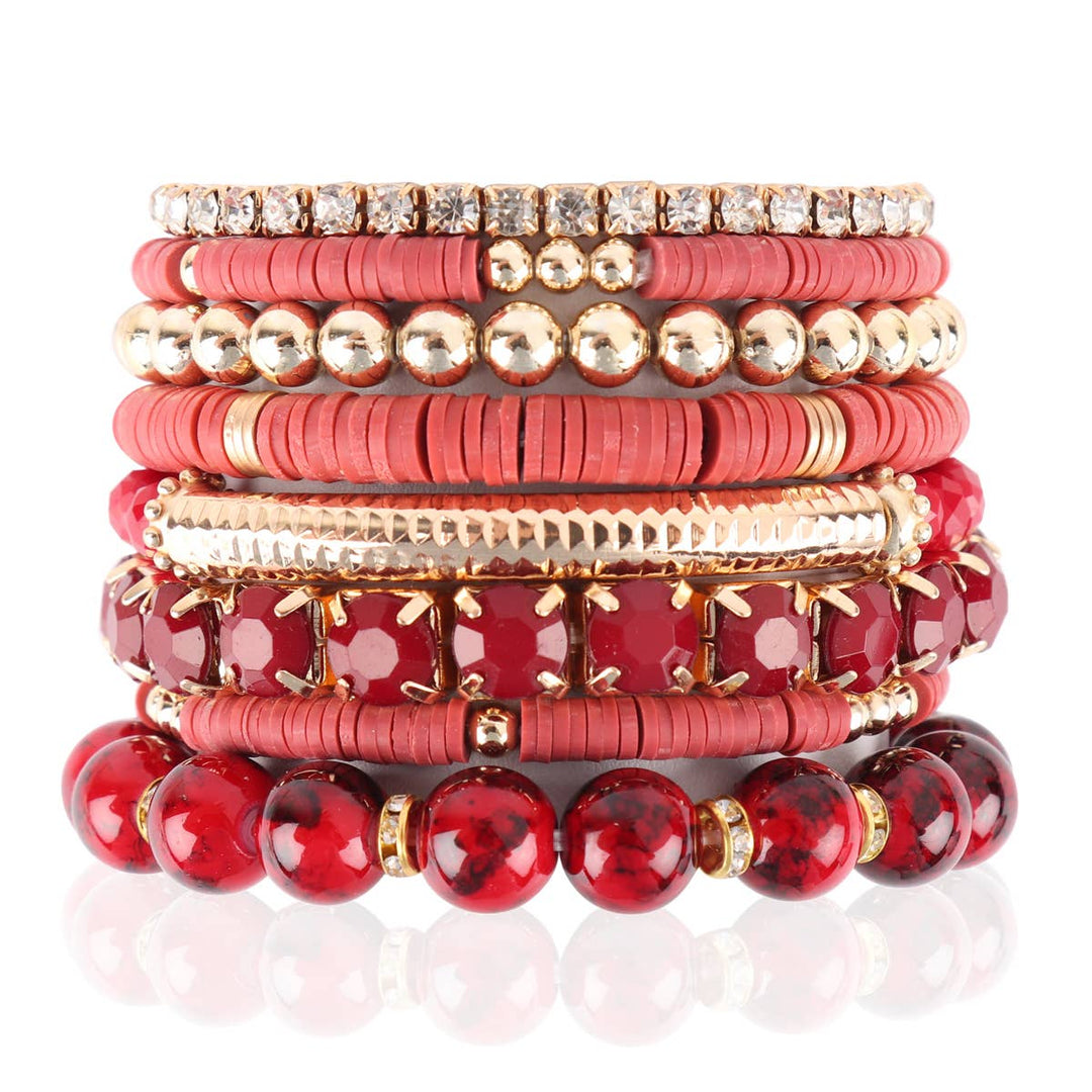 MIX BEAD CHARM STRETCH BRACELET: WHITE