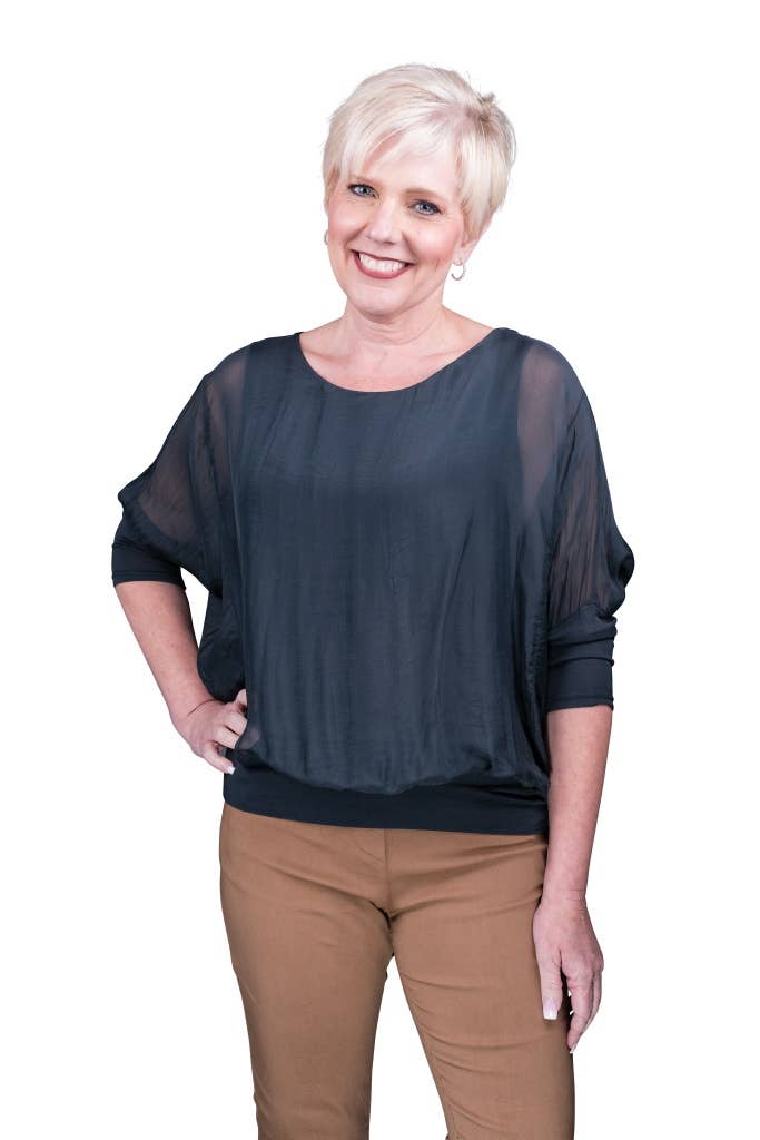 Silk Banded Blouse (BQ206):Black