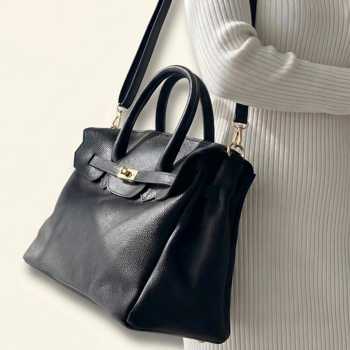 Maxi Bag in Leather Made in Italy: Nero