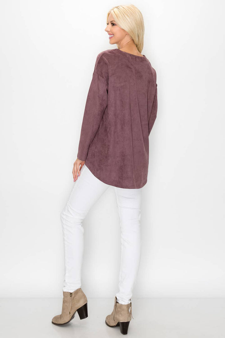 Andrea Stretch Suede Top: BLACK / L / A5415