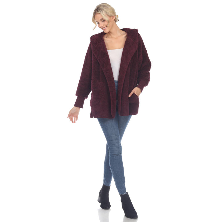 Plush Hooded Cardigan with Pockets: Purple / S/M