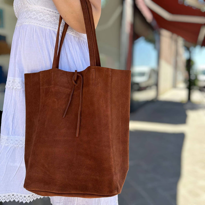 Italian Leather Bag Suede: Brown
