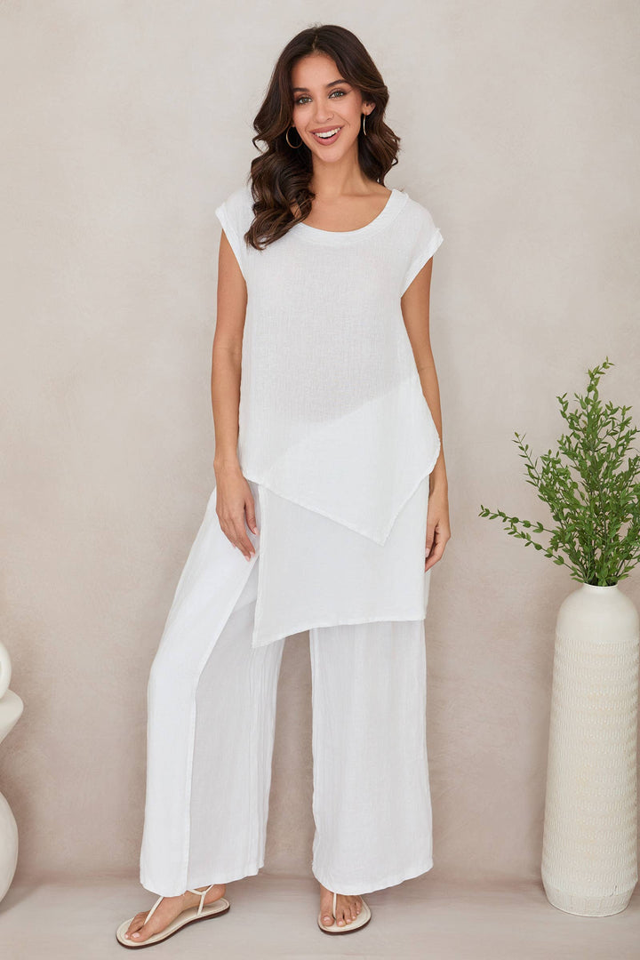 HI-LOW LINEN TOP Beige / XS