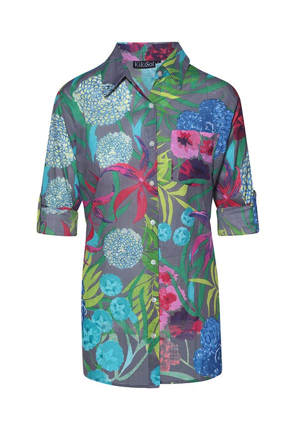 Charcoal Hydrangea Shirt: Large