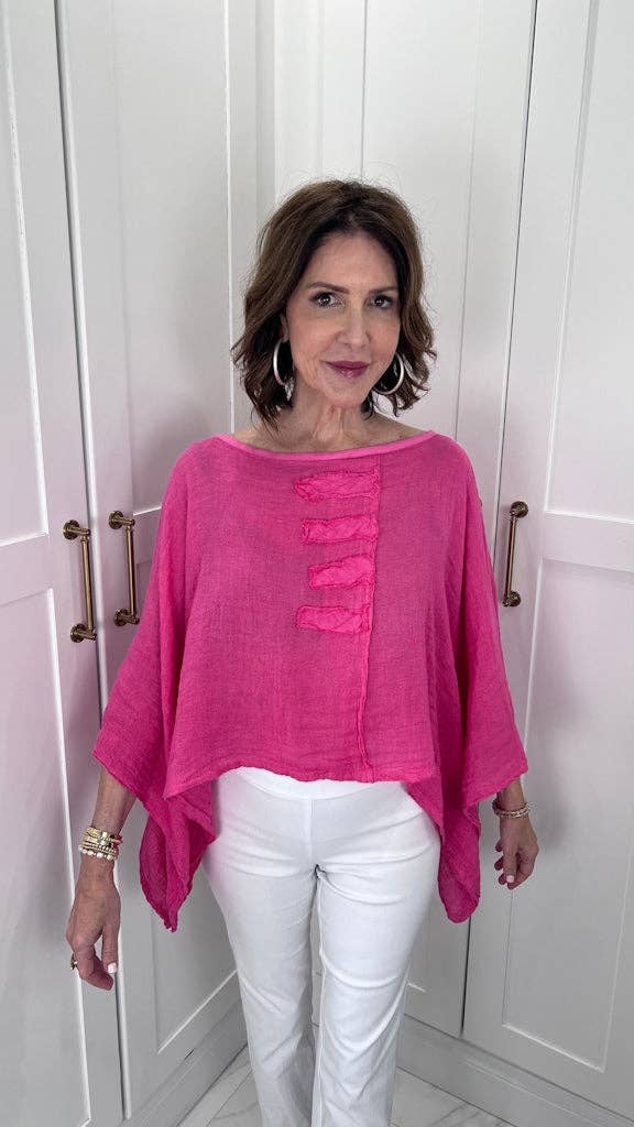 Hallie Crinkle Linen 3/4 Slv Top Turq