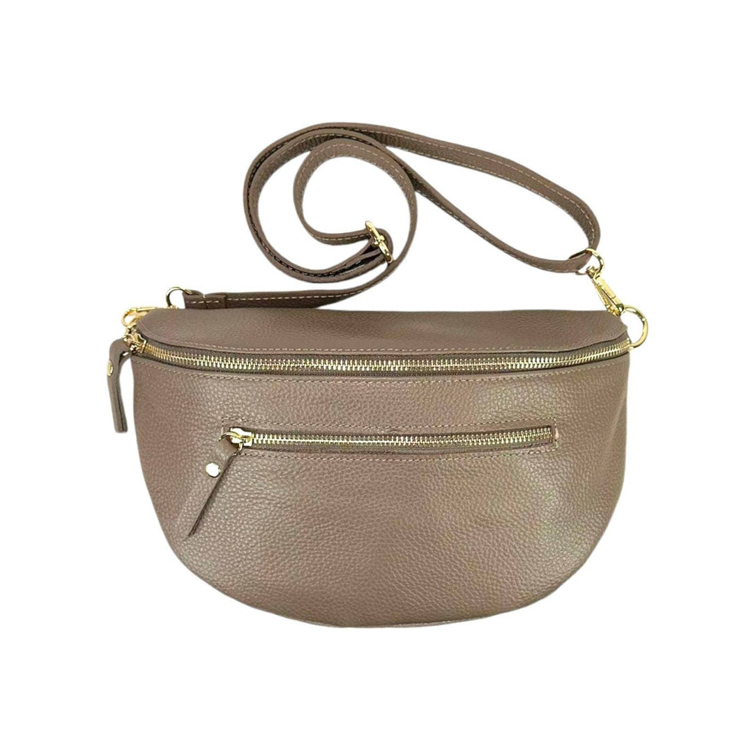 Large Italian Leather Waist Bag: Silver