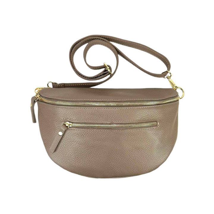 Large Italian Leather Waist Bag: Silver