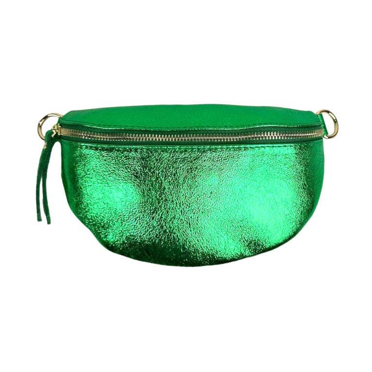 Metallic Leather Waist Bag : Navy blue
