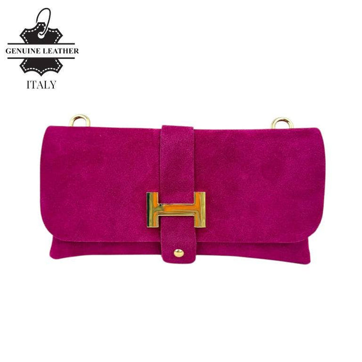 Italian Leather Bag: Suede Fuchsia