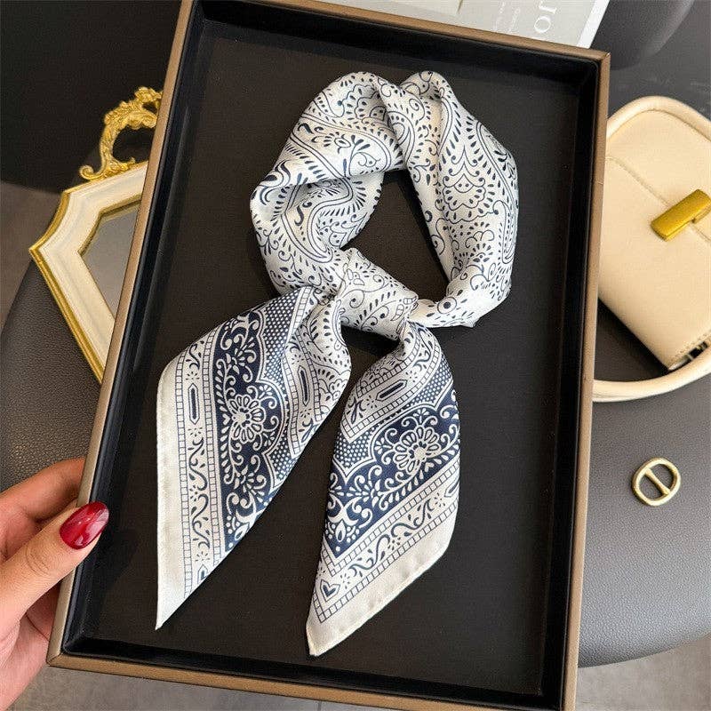 Sheer Trend - Fashion Print Square Scarf: CREAM