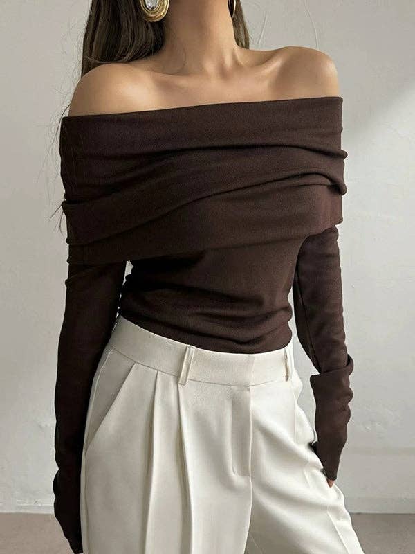 Off Shoulder Sweater : RED / M