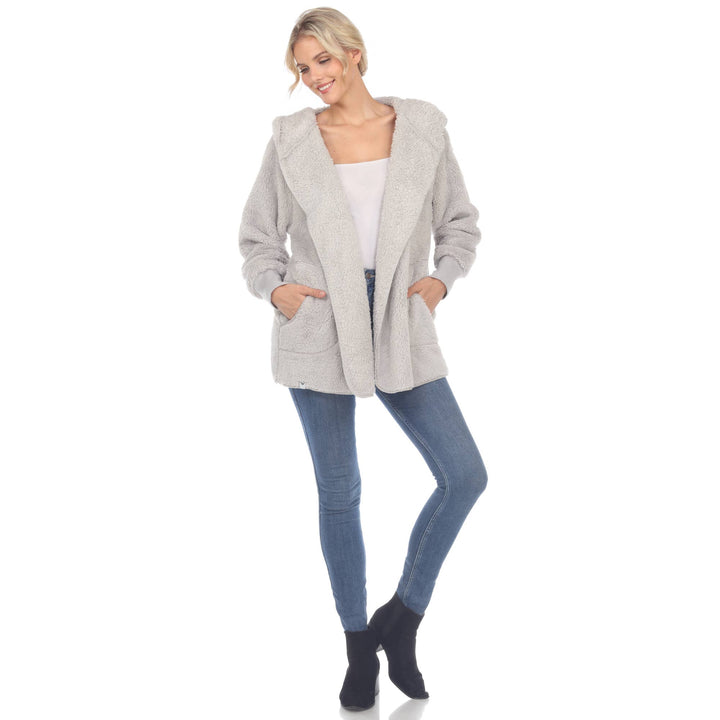Plush Hooded Cardigan with Pockets: Purple / L/XL