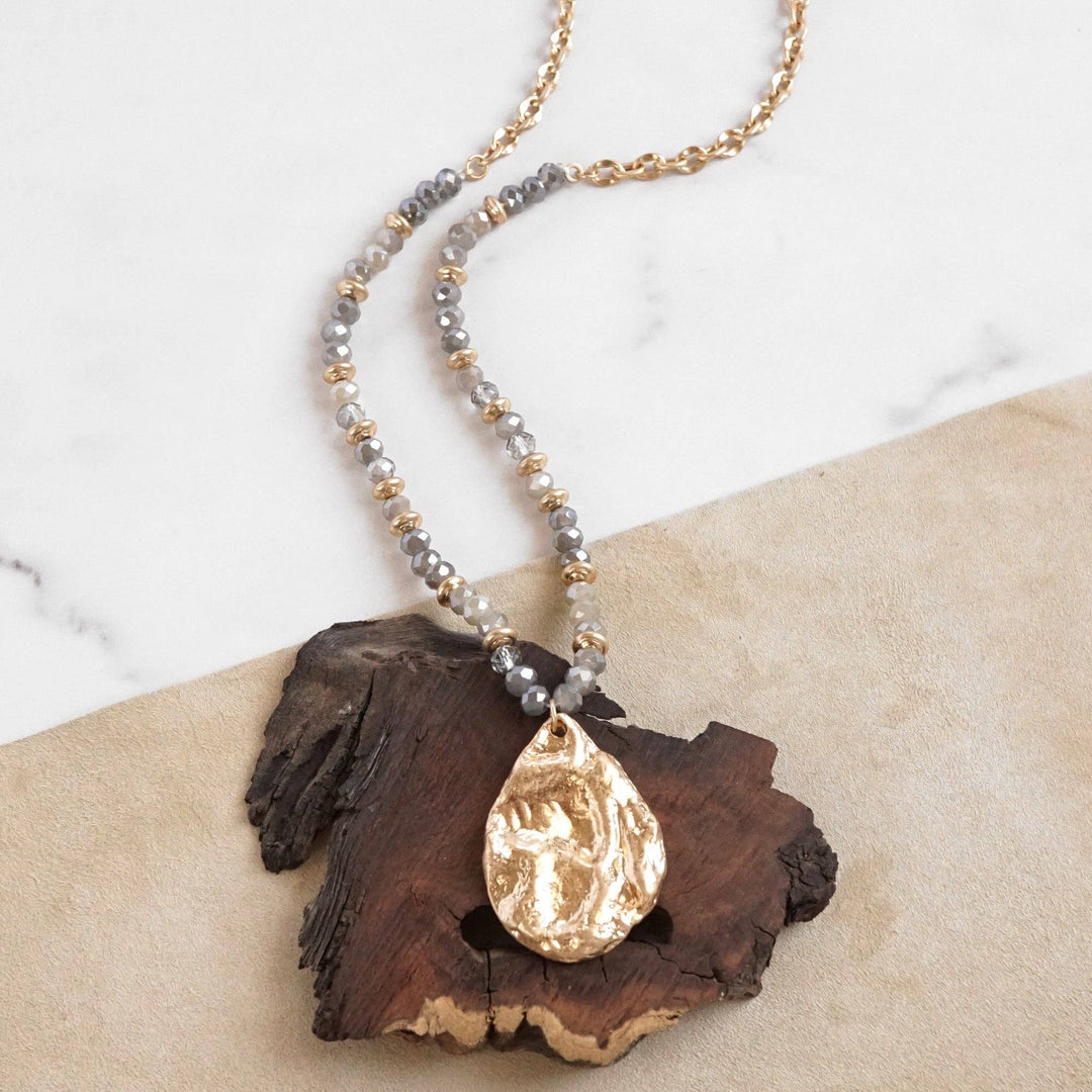 Long Neck Teardrop Pendant - Grey