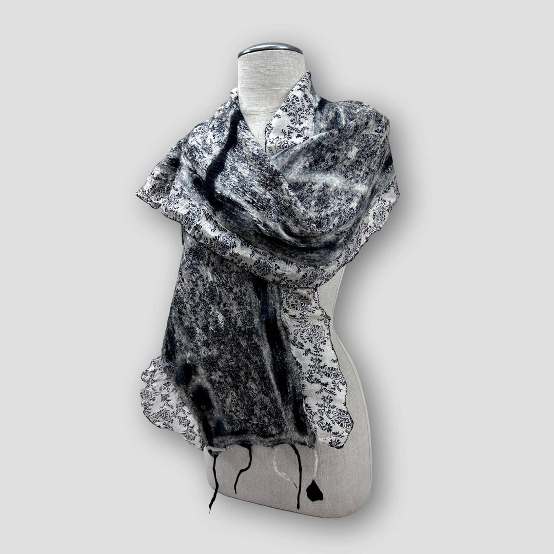 Maroon Merino Wool Spots Felt Flower  Scarf