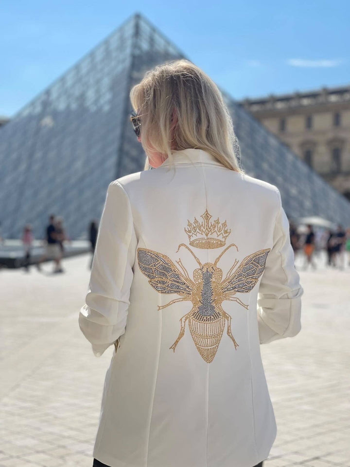 Gold Queen Bee Blazer - White: MEDIUM
