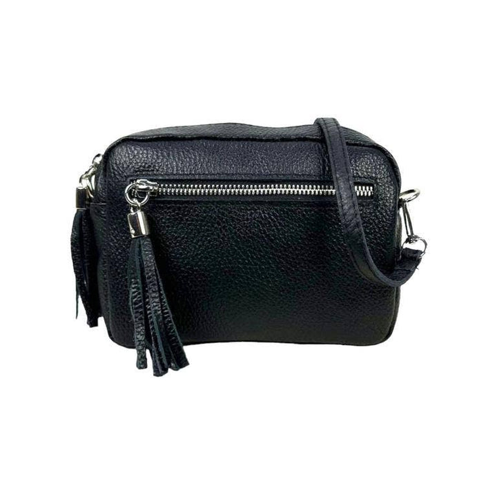 Leather shoulder bag with fringes: Toupe