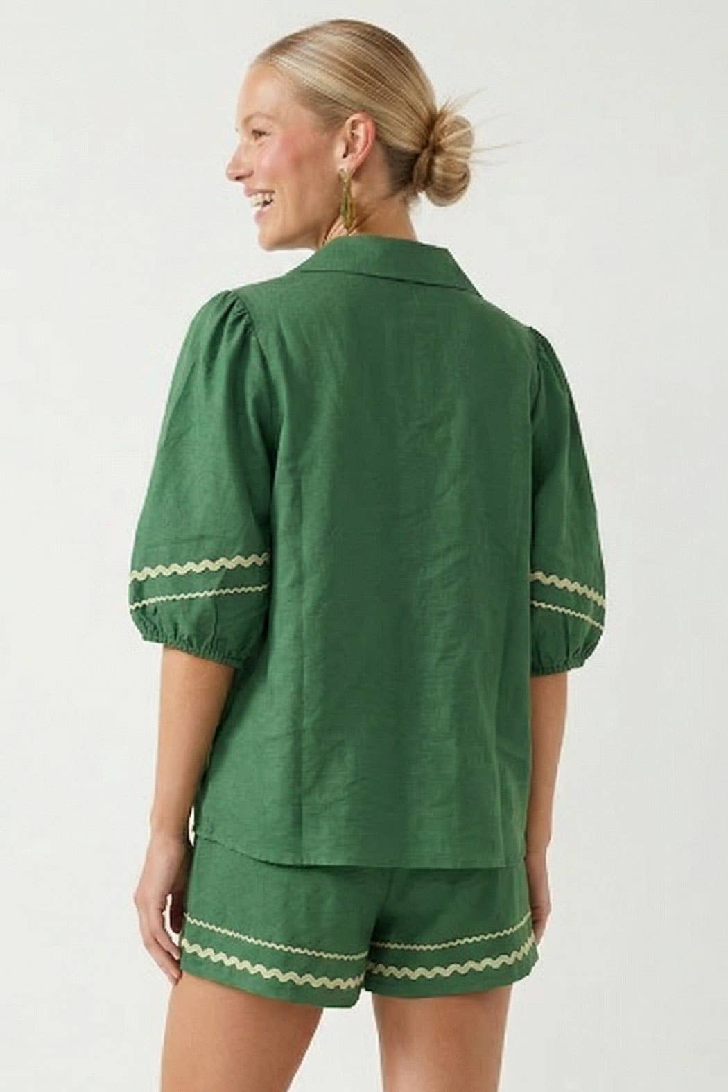 Puff Sleeve Linen Blouse: Red / S
