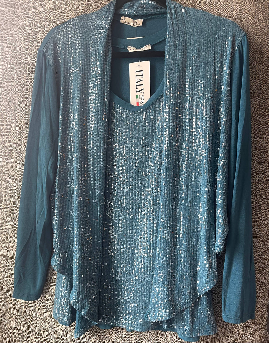Sequin Front Cardi: Aqua