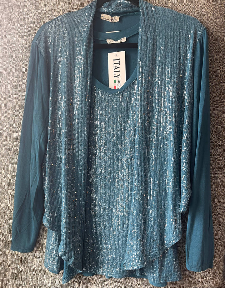 Sequin Front Cardi: Aqua