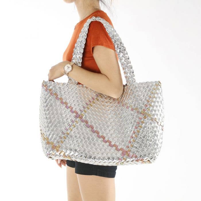 PEACH ACCESSORIES - 60262  Bag in Bag Large Weave tote bag: Gold