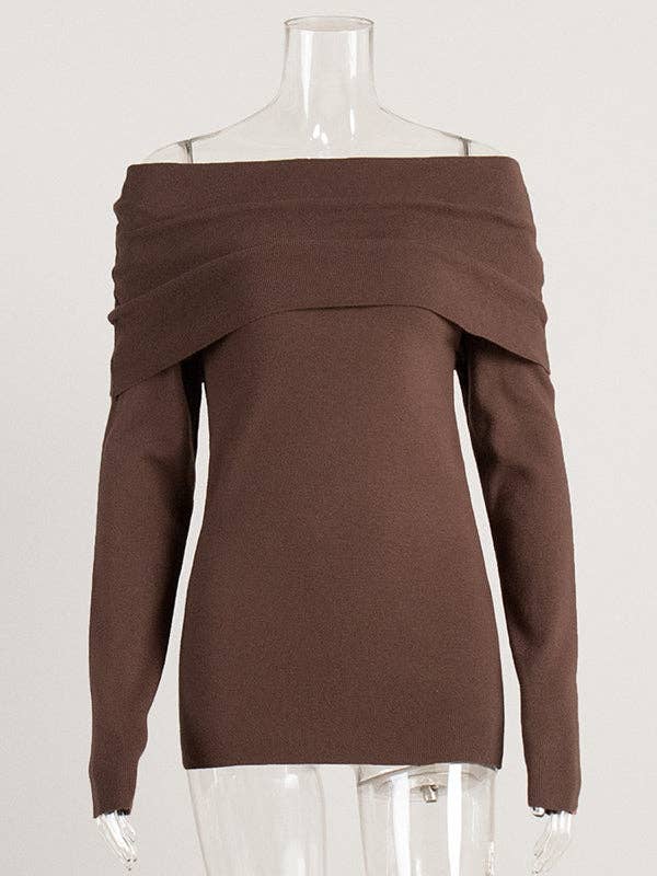 Off Shoulder Sweater: RED / L