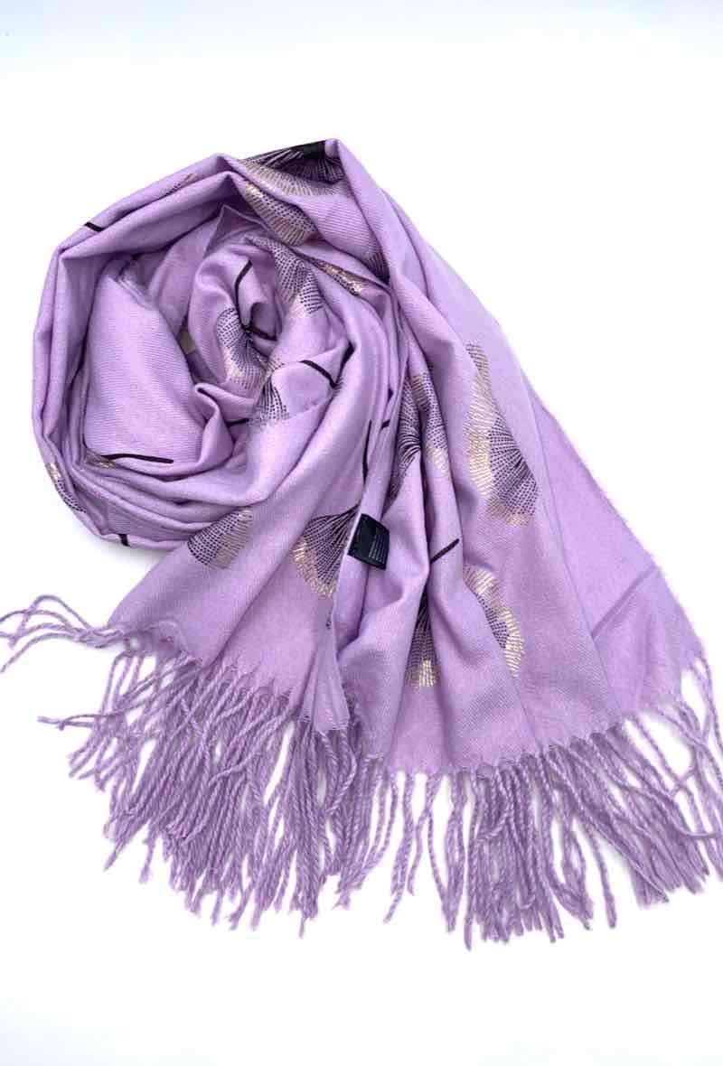 Gingko Leaf Pattern Soft Scarf: Ecru