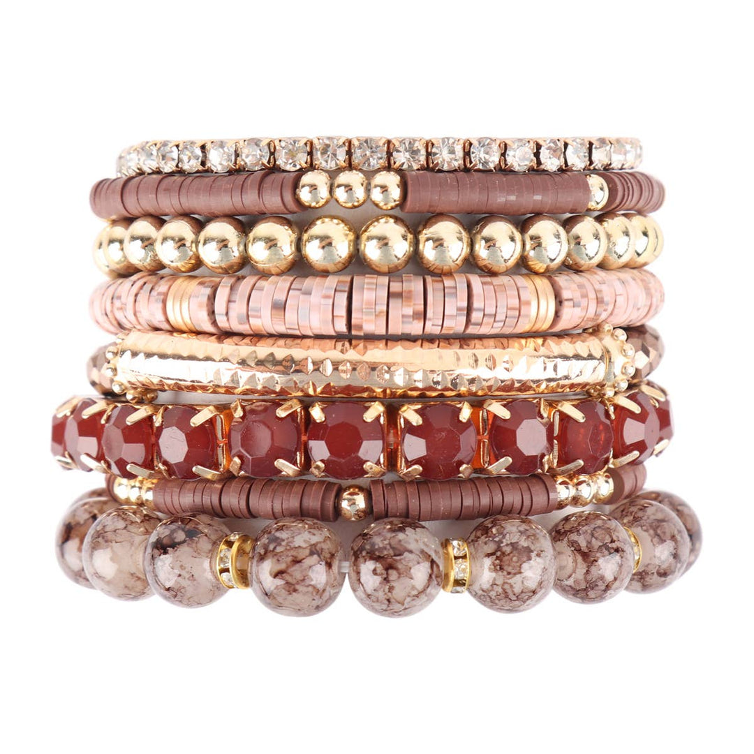MIX BEAD CHARM STRETCH BRACELET: WHITE