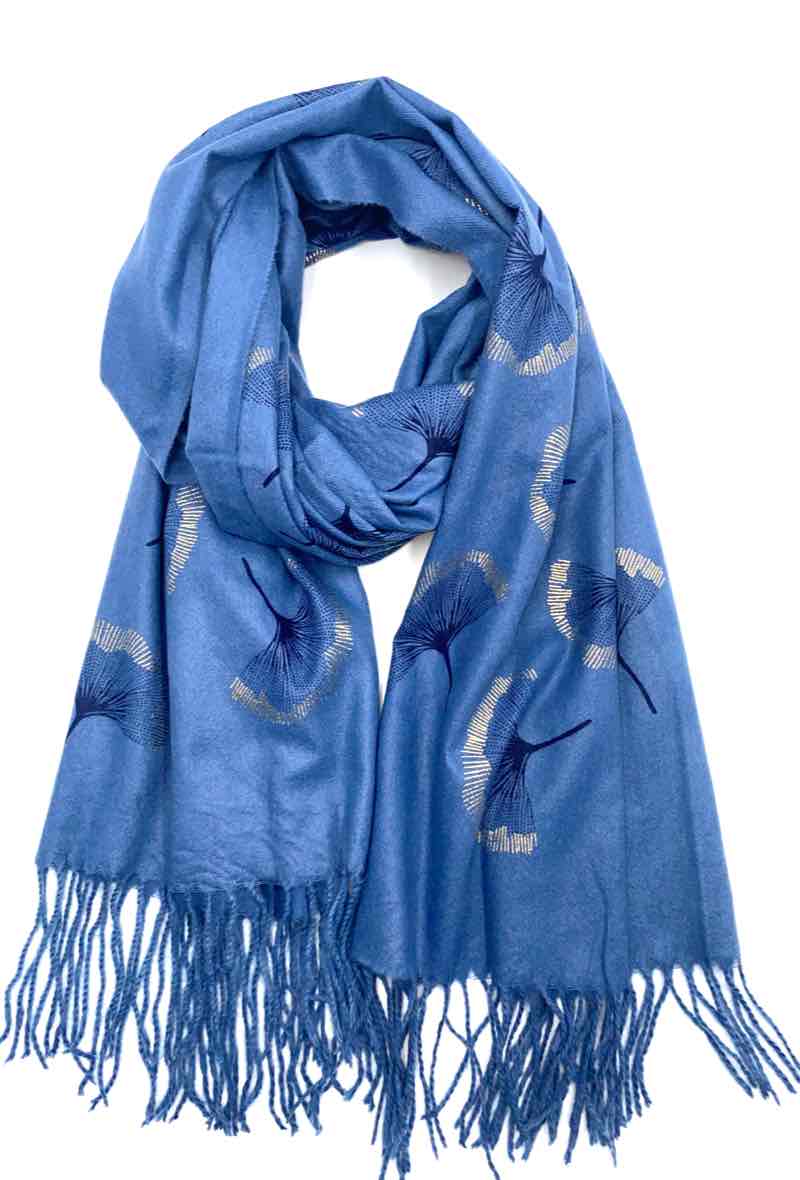Gingko Leaf Pattern Soft Scarf: White