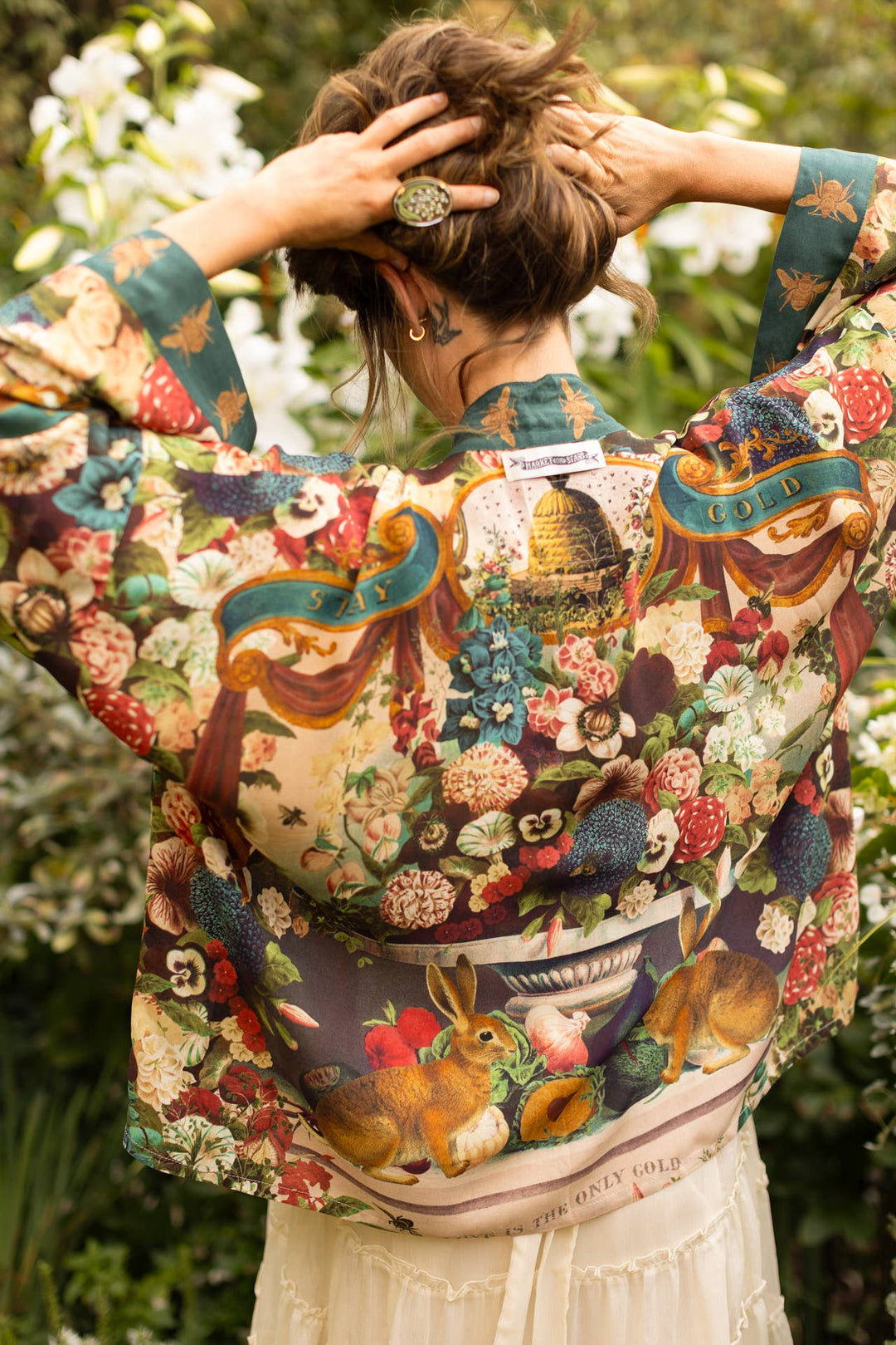 Cropped Kimono w/ Rabbits and Bees