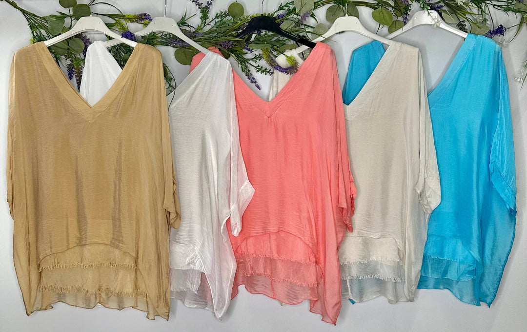 Silk Vneck Ruffle Top: White