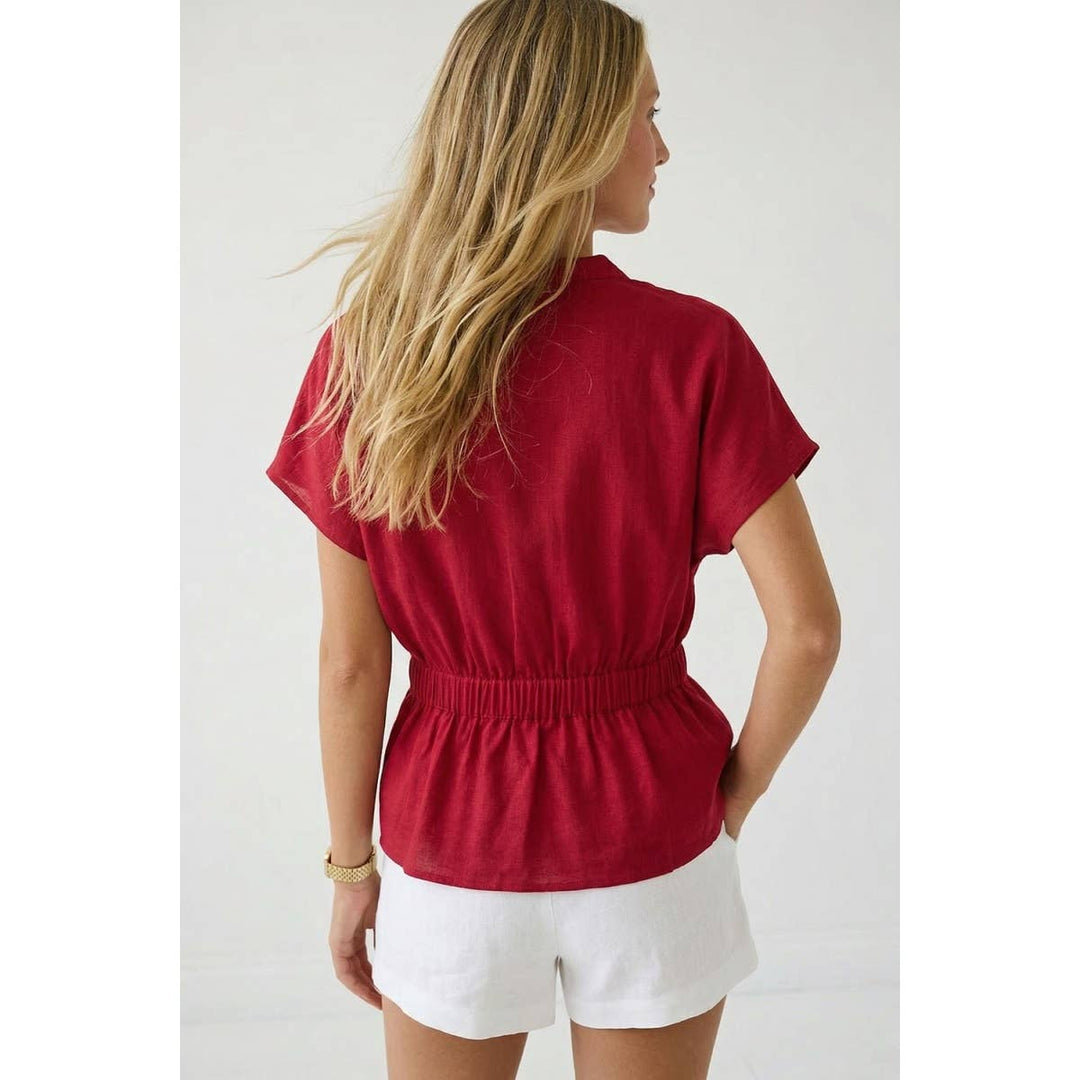 Rope Tie Waist Top: Taupe / M