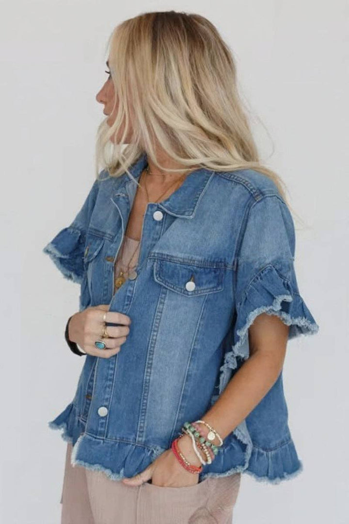 Frayed Denim Jacket: BLUE / XL
