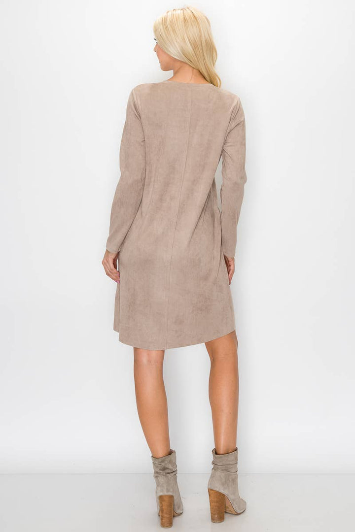 Aurora V-Neck Suede Dress: MAHOGANY / M / 2059V