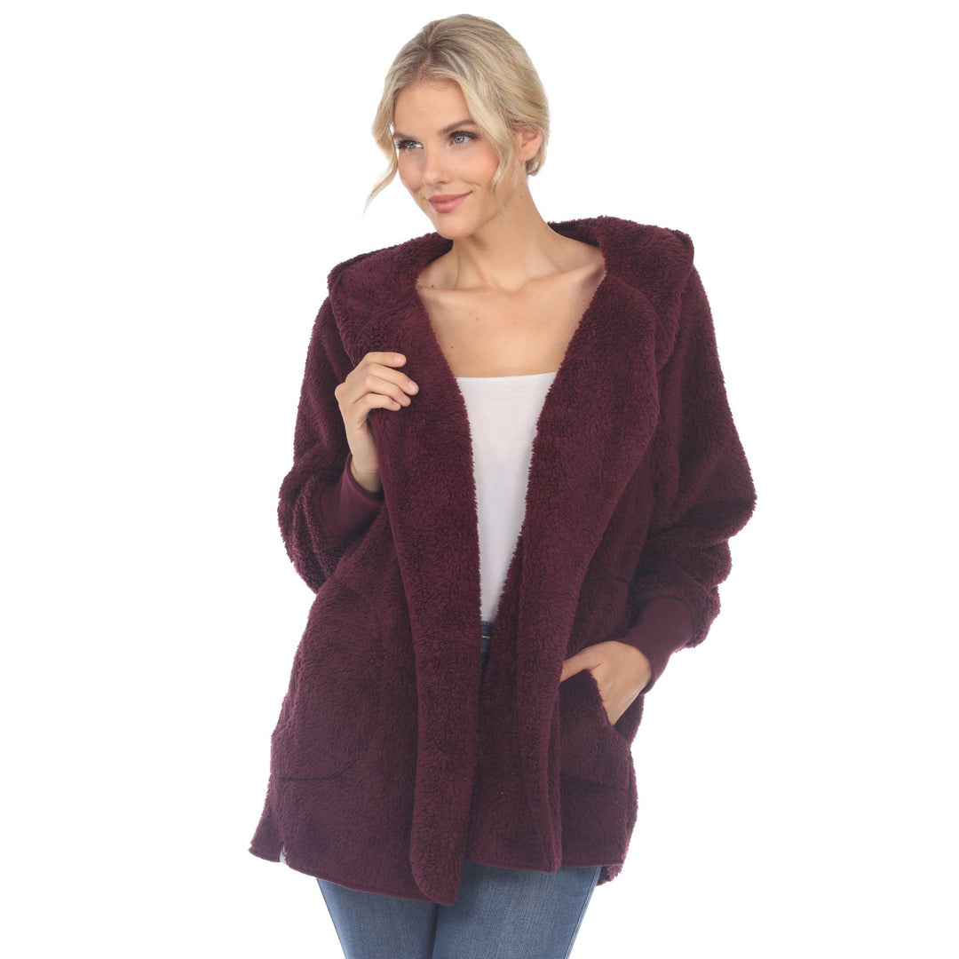 Plush Hooded Cardigan with Pockets: Purple / L/XL